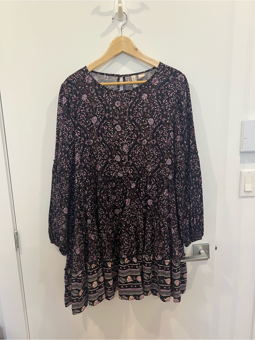 H&M Divided- Women's Black & Purple Floral Peasant dress